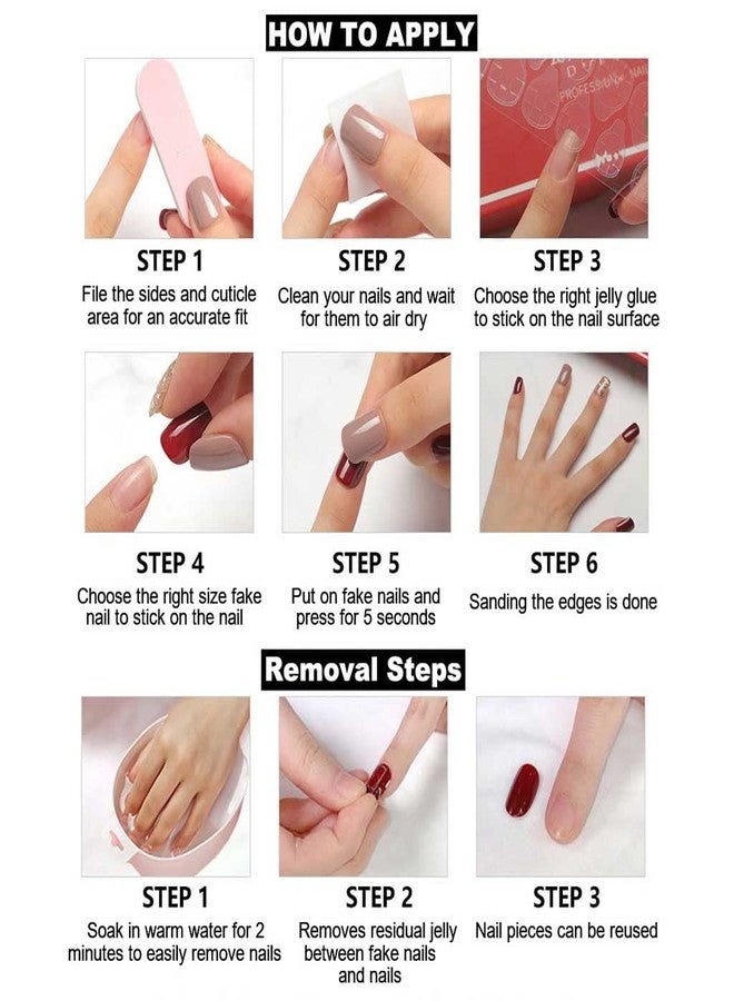 RikView Square Press on Nails Medium Fake Nails with Cat Eye Finish Caramel Nails Glossy Full Cover Nails for Women 15 Sizes - 30 PCs/Set - Image 5